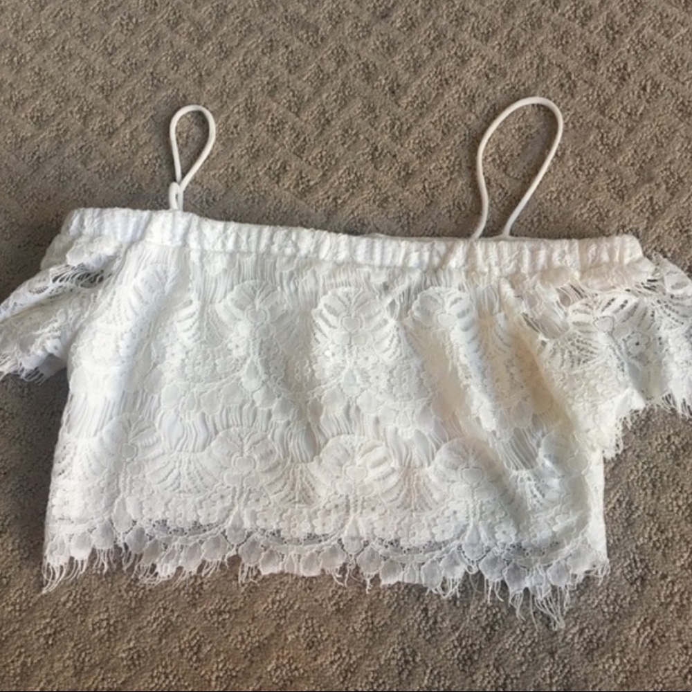 Topshop White Lace Crop Top Off the Shoulder